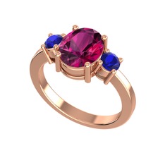 Tria Carita Yüzük - Rodolit garnet ve lab safir 18 ayar rose altın yüzük #5d9t21