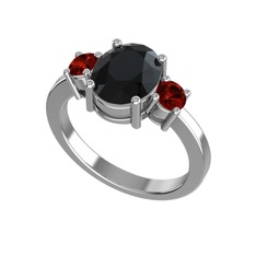 Siyah zirkon ve garnet 8 ayar beyaz altın yüzük