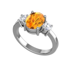 Tria Carita Yüzük - Sitrin ve swarovski 14 ayar beyaz altın yüzük #6dvihj