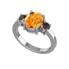 Tria Carita Yüzük - Sitrin ve dumanlı kuvars 14 ayar beyaz altın yüzük #6sutb