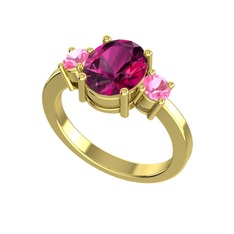 Rodolit garnet ve pembe kuvars 14 ayar altın yüzük