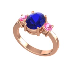 Lab safir ve pembe kuvars 925 ayar rose altın kaplama gümüş yüzük