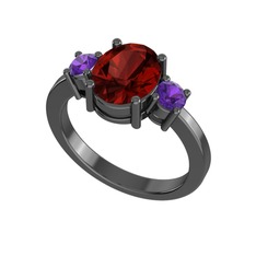 Tria Carita Yüzük - Garnet ve ametist 925 ayar siyah rodyum kaplama gümüş yüzük #75x8am