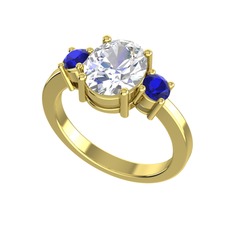 Tria Carita Yüzük - Swarovski ve lab safir 925 ayar altın kaplama gümüş yüzük #7avklu