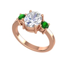 Tria Carita Yüzük - Swarovski ve yeşil kuvars 18 ayar rose altın yüzük #7froeo