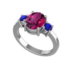 Rodolit garnet ve lab safir 14 ayar beyaz altın yüzük