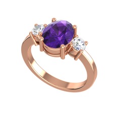 Tria Carita Yüzük - Ametist ve swarovski 18 ayar rose altın yüzük #8lohup