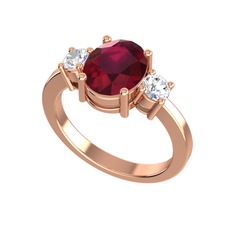 Tria Carita Yüzük - Kök yakut ve swarovski 14 ayar rose altın yüzük #9e9w9