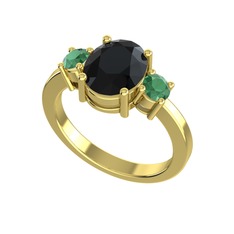 Siyah zirkon ve kök zümrüt 14 ayar altın yüzük