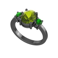 Tria Carita Yüzük - Peridot ve yeşil kuvars 925 ayar siyah rodyum kaplama gümüş yüzük #9vzbik