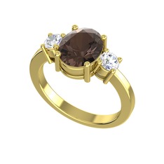Dumanlı kuvars ve swarovski 18 ayar altın yüzük