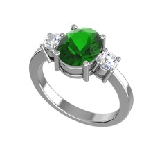 Tria Carita Yüzük - Yeşil kuvars ve pırlanta 8 ayar beyaz altın yüzük (0.48 karat) #a8hcku