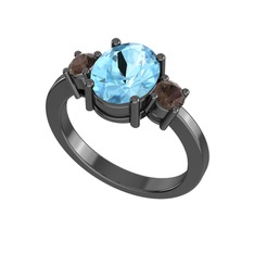 Tria Carita Yüzük - Akuamarin ve dumanlı kuvars 925 ayar siyah rodyum kaplama gümüş yüzük #ab9clu