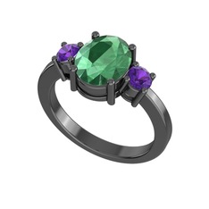 Tria Carita Yüzük - Kök zümrüt ve ametist 925 ayar siyah rodyum kaplama gümüş yüzük #ak28pb