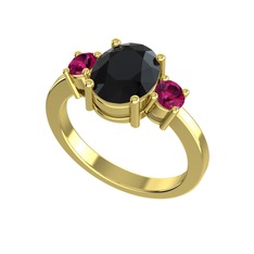Tria Carita Yüzük - Siyah zirkon ve rodolit garnet 925 ayar altın kaplama gümüş yüzük #al4bwd