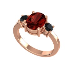 Garnet ve siyah zirkon 18 ayar rose altın yüzük