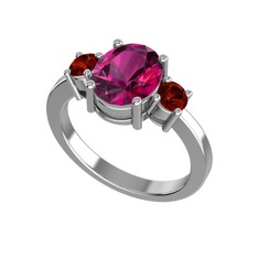 Tria Carita Yüzük - Rodolit garnet ve garnet 8 ayar beyaz altın yüzük #b5gi3q