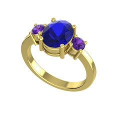 Tria Carita Yüzük - Lab safir ve ametist 8 ayar altın yüzük #borpcs