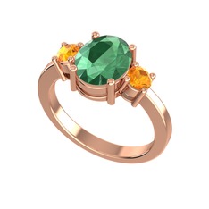 Kök zümrüt ve sitrin 8 ayar rose altın yüzük