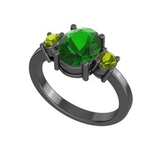 Tria Carita Yüzük - Yeşil kuvars ve peridot 925 ayar siyah rodyum kaplama gümüş yüzük #cr53c1