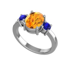 Sitrin ve lab safir 18 ayar beyaz altın yüzük