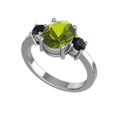 Peridot ve siyah zirkon 8 ayar beyaz altın yüzük