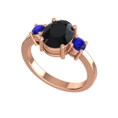 Tria Carita Yüzük - Siyah zirkon ve lab safir 8 ayar rose altın yüzük #dis1xs
