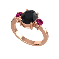 Tria Carita Yüzük - Siyah zirkon ve rodolit garnet 18 ayar rose altın yüzük #dlh36r