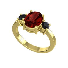 Tria Carita Yüzük - Garnet ve siyah zirkon 925 ayar altın kaplama gümüş yüzük #dm484i