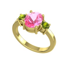 Tria Carita Yüzük - Pembe kuvars ve peridot 14 ayar altın yüzük #dt6xo1