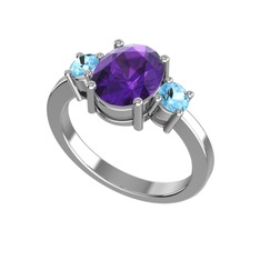 Ametist ve akuamarin 14 ayar beyaz altın yüzük
