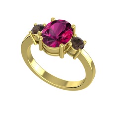 Tria Carita Yüzük - Rodolit garnet ve dumanlı kuvars 14 ayar altın yüzük #e9vd6y