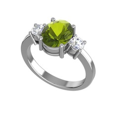 Tria Carita Yüzük - Peridot ve pırlanta 14 ayar beyaz altın yüzük (0.48 karat) #ebs345