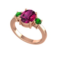 Tria Carita Yüzük - Rodolit garnet ve yeşil kuvars 18 ayar rose altın yüzük #egqhfm