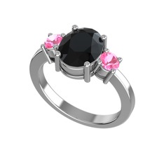 Tria Carita Yüzük - Siyah zirkon ve pembe kuvars 8 ayar beyaz altın yüzük #emsmcc