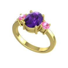 Tria Carita Yüzük - Ametist ve pembe kuvars 925 ayar altın kaplama gümüş yüzük #eudhve