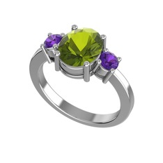 Peridot ve ametist 8 ayar beyaz altın yüzük