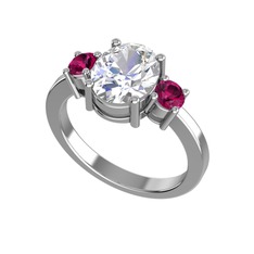 Tria Carita Yüzük - Beyaz zirkon ve rodolit garnet 14 ayar beyaz altın yüzük #fth2z9