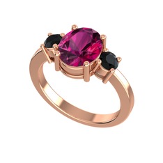 Rodolit garnet ve siyah zirkon 18 ayar rose altın yüzük