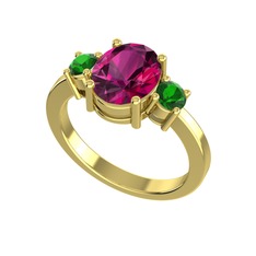 Tria Carita Yüzük - Rodolit garnet ve yeşil kuvars 8 ayar altın yüzük #gd47ao