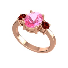 Pembe kuvars ve garnet 18 ayar rose altın yüzük