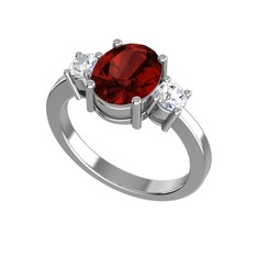 Garnet ve swarovski 18 ayar beyaz altın yüzük