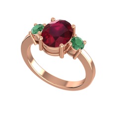 Kök yakut ve kök zümrüt 925 ayar rose altın kaplama gümüş yüzük