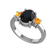 Tria Carita Yüzük - Siyah zirkon ve sitrin 18 ayar beyaz altın yüzük #gu7amc