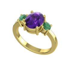 Tria Carita Yüzük - Ametist ve kök zümrüt 18 ayar altın yüzük #gyn42d
