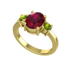 Tria Carita Yüzük - Kök yakut ve peridot 925 ayar altın kaplama gümüş yüzük #ip69cv