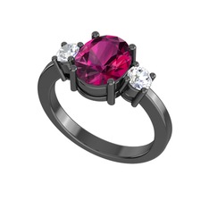 Tria Carita Yüzük - Rodolit garnet ve swarovski 925 ayar siyah rodyum kaplama gümüş yüzük #iqwoab