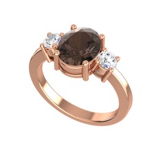 Dumanlı kuvars ve swarovski 925 ayar rose altın kaplama gümüş yüzük