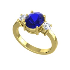 Tria Carita Yüzük - Lab safir ve swarovski 18 ayar altın yüzük #j41foh