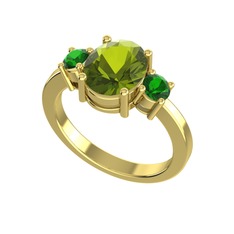 Peridot ve yeşil kuvars 14 ayar altın yüzük